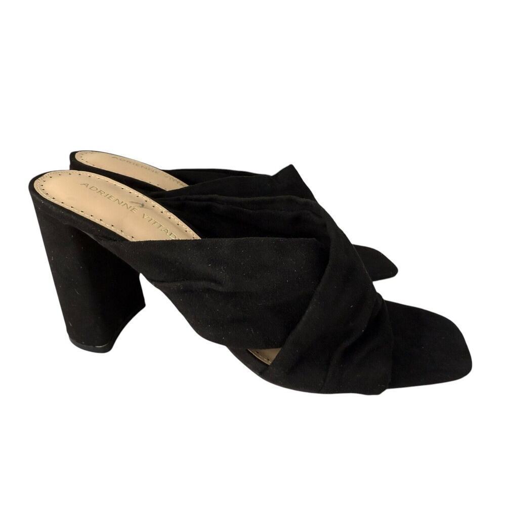 Adrienne Vittadini Sandals Womens 9 Crossover Black Faux Suede Chunky Heels